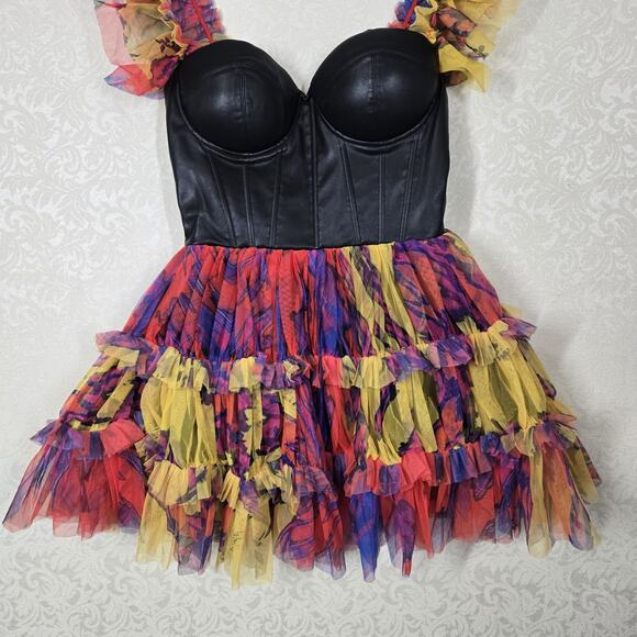 Akira Avril Tulle Corset Mini Dress sz S Multicolor Rainbow Punk Princess NEW - Picture 4 of 16